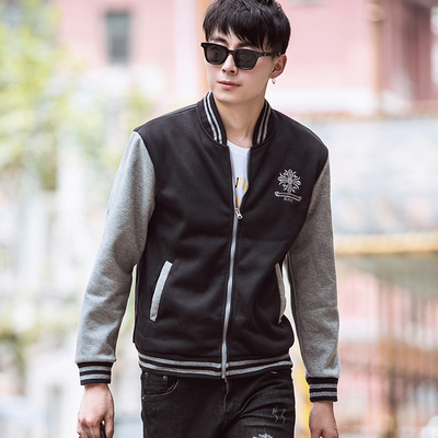 2016秋季新款青年男式夹克韩版修身螺纹圆弧形领四色防风保暖外套