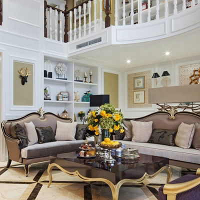 欧式布艺沙发简欧样板房沙发家具定制新古典客厅123实木沙发组合