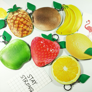 韩国小清新草莓柠檬零钱包女迷你短款硬币包 可爱水果钱包手拿包
