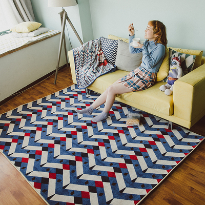 北欧简约现代几何菱形条纹沙发茶几办公室地毯客厅家用卧室床边毯