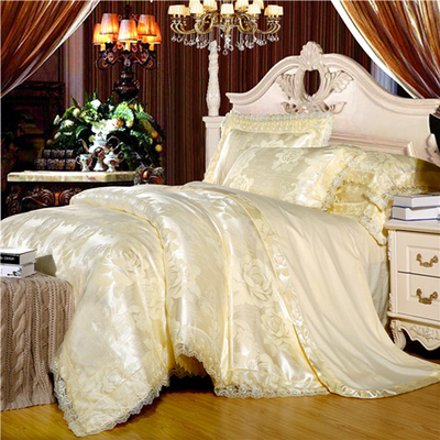 欧式贡缎提花结婚庆大红全棉四件套床单双人被套1.8/2.0m床上用品