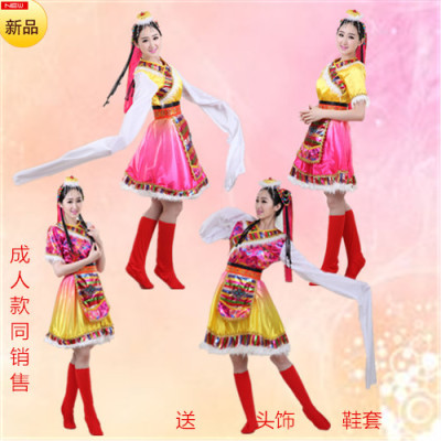 新款儿童藏族表演服 女童藏服蒙古服水袖舞蹈演出服 少数民族服饰