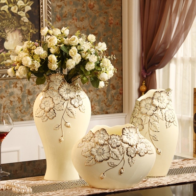 欧式花瓶三件套田园家居饰品客厅陶瓷插花摆件美式创意装饰干花器