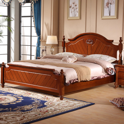 美式乡村实木床双人床1.8米1.5m现代简约主卧卧室橡胶橡木欧式床