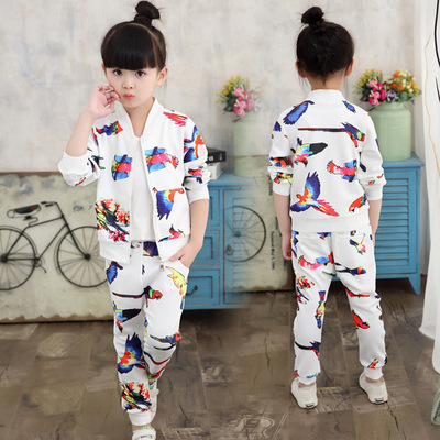 女童印花套装 2016新款秋装两件套 韩版休闲中大儿童运动套装