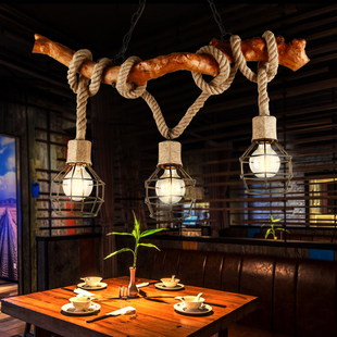 美式吊灯怀旧天然木头复古乡村铁艺吊灯客厅酒吧台农家乐餐厅吊灯