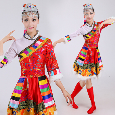 2016新款藏族演出服女西藏舞蹈服装成人少数民族蒙古族表演服水袖