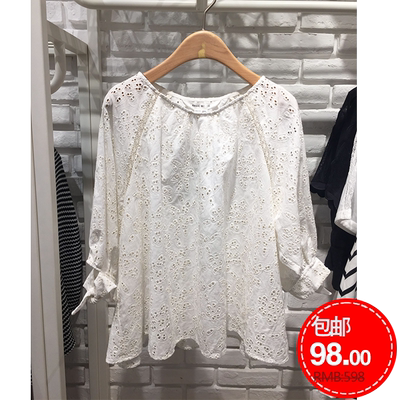 伊百家好2016夏新款韩版显瘦上衣夏装女式镂空白色衬衫HQBL321N