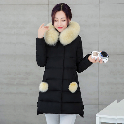 新款韩版大毛领羽绒服女中长款修身大码加厚棉衣学生棉袄冬季外套