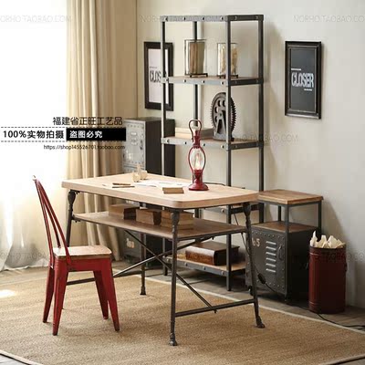 升级版美式铁艺工业风餐桌复古工作台办公桌做旧实木餐厅桌椅包邮