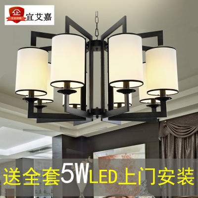 美式吊灯客厅灯圆形复古铁艺卧室餐厅灯具简约现代新中式吊灯