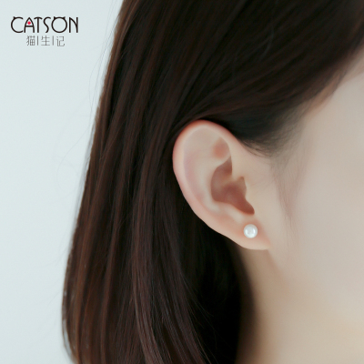 猫生记925纯银天然小珍珠耳钉韩国简约个性气质耳饰品防过敏女