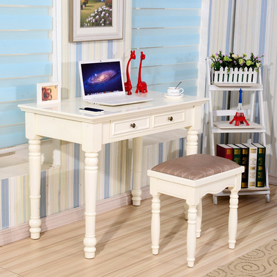 欧式台式家用电脑桌实木书桌象牙白色简约韩式学习桌子办公桌