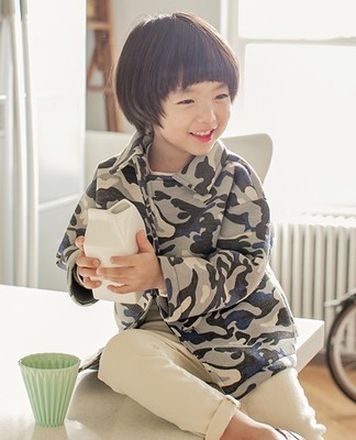 韩国品牌童装代购春秋季迷彩图案单排扣纯棉保暖韩版男童外套