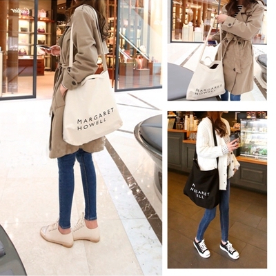 2015韩国复古单肩包字母M帆布袋牛仔布环保袋购物袋手提袋女包