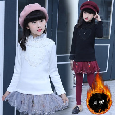 女童加绒打底衫中大童秋冬款加厚保暖圆领韩版儿童女孩小学生卫衣