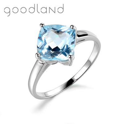 goodland 天然托帕石戒指女款925纯银女戒时尚简约方形彩宝指环