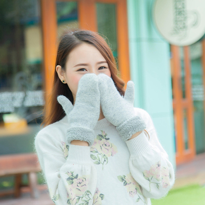 韩版情侣手套女冬可爱全指双层保暖加厚加绒男女骑车学生羊毛手套
