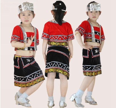 儿童佤族舞蹈服装黎族女童装少儿哈尼族服装小孩佤族傣族演出服饰