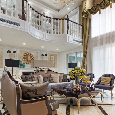 欧式沙发组合 新古典皮布沙发 简欧样板房间实木客厅雕花整装家具