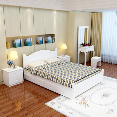 定制欧式实木床1.8米双人床1.5米儿童床单人床1.2米白色成人松木