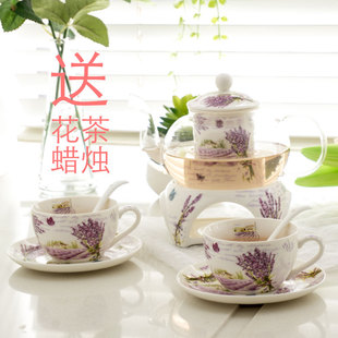 欧式陶瓷玻璃花茶具套装家用加厚耐热玻璃过滤花茶壶茶具泡茶水壶