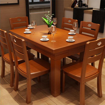 实木餐桌椅组合长方形4人6人现代中式小户型橡胶橡木家具吃饭桌子