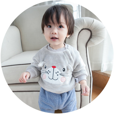 韩版婴童加厚卫衣 新生婴幼儿加绒上衣法兰绒外套369个月潮卡通狗
