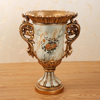 复古欧式树脂奖杯花瓶家居装饰品大号花器落地客厅电视柜摆件花插