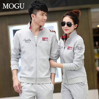 MOGU春秋季新款情侣运动套装两件套男女户外青年学生修身外套大码