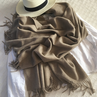 欧美奢华天然珍稀水波纹羊绒围巾披肩两用 秋冬季加厚保暖围巾