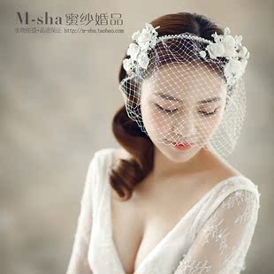 新款安迪米娜韩式新娘手工遮面网纱花朵发箍发饰优雅高端婚纱饰品