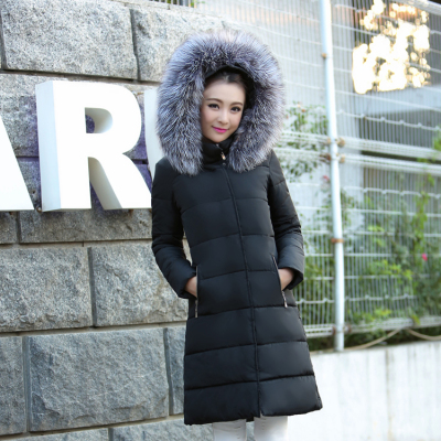 2016韩版新款冬季修身时尚百搭中长棉衣女款大毛领外套防寒服