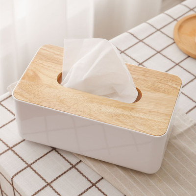 【包邮】北欧风收纳纸巾盒创意餐巾纸抽盒客厅车用木质盖子抽纸盒