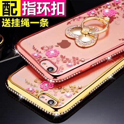iPhone6plus电镀带钻手机壳 苹果6s水晶钻透明壳6女奢华保护套壳