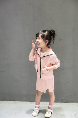 2016秋季韩版女童纯色两件套可爱兔耳朵长袖裙子套装两色可选