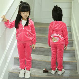 女童秋装2016新款韩版儿童纯棉长袖天鹅绒休闲运动套装春秋两件套