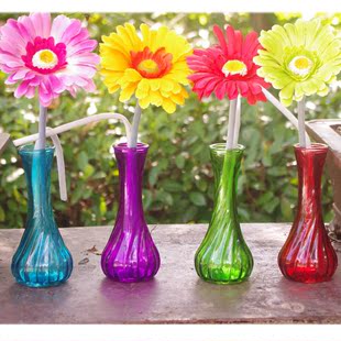彩色花瓶家居饰品玻璃瓶 花瓶 花器 玻璃花瓶摆件小口许愿瓶
