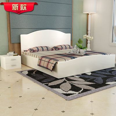 新款现代简约 实木板式结合床单人双人床婚床白色环保卧室家具