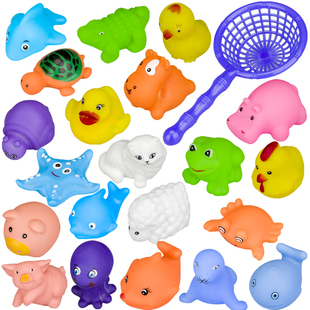 搪胶洗澡玩具捏捏叫宝宝洗澡玩具大小黄鸭子动物捏捏叫戏水玩具