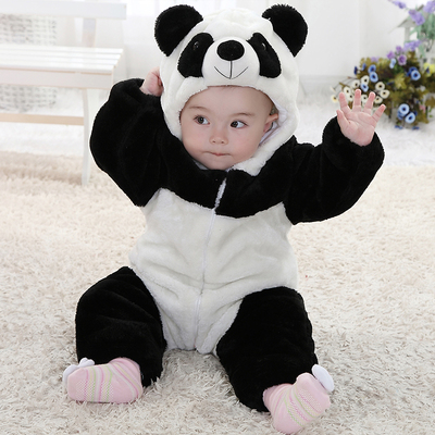 婴儿连体衣冬季童装0123岁男女宝宝加厚保暖哈衣熊猫造型哈衣冬装