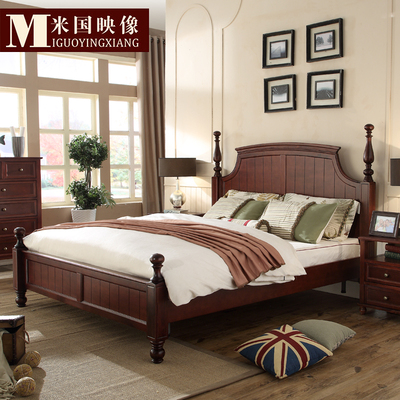 美式乡村实木床双人床进口枫桦木1.8 1.5双人床大床婚床卧室家具