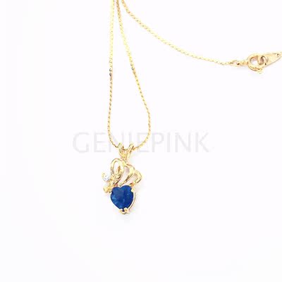 Geniepink 爱丽儿娘娘 新款高贵蓝色心形水晶不规则镂空项链0003