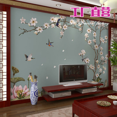 现代中式花鸟墙纸客厅卧室壁纸无缝墙布定制壁画电视背景墙影视墙