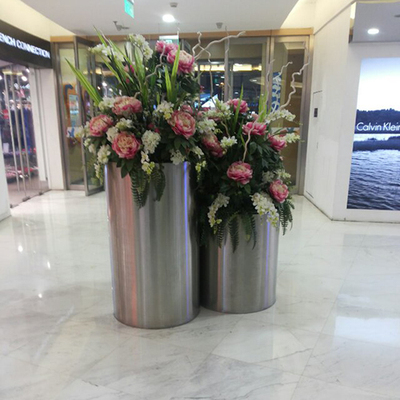 铸釜花器 圆柱形桌面花盆别墅酒店展厅不锈钢花瓶花桶户外花箱