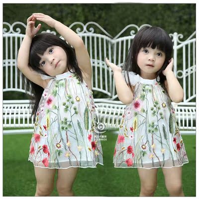 韩版夏款小童礼服连衣裙周岁宝宝婴儿背心裙子花朵刺绣公主裙包邮