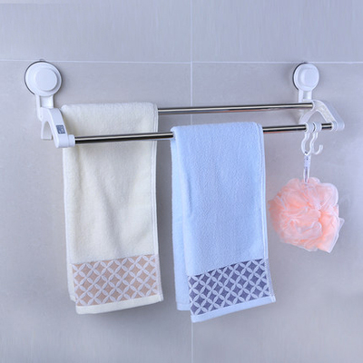 强力吸盘浴室双杆毛巾架不锈钢卫生间毛巾杆吸墙式浴室毛巾挂架