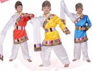 儿童藏族水袖舞蹈服男童藏族演出服藏服幼儿民族服装表演服舞台装