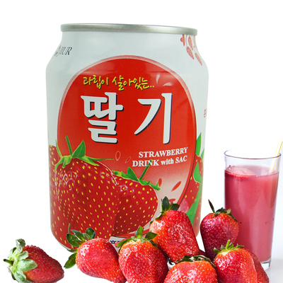 韩国进口饮料 九日牌加糖草莓果肉果汁瓶装饮料238ml/罐 每箱12罐