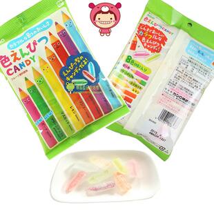 日本进口儿童零食kanropure甘乐彩色铅笔糖水果糖8种综合口味80g